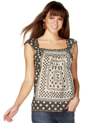 Lucky Brand Jeans Cap-Sleeve Top with Polka Dots