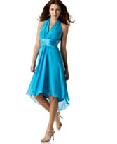 London Times Sleeveless V-Neck Ruched-Waist Halter Dress London Times Sleeveless V-Neck Ruched-Waist Halter Dress