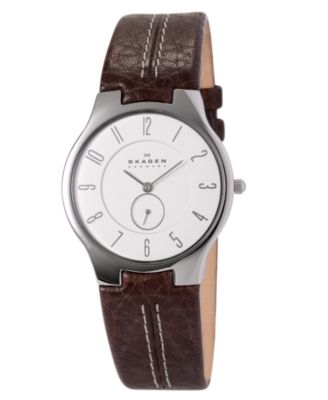 Macyskagen Watches  on Skagen Denmark Watch  Men S Brown Leather Strap 331xlsl1   All Watches