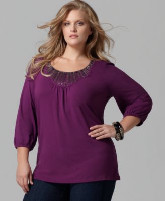 Style&co. Plus Size Top, Three Quarter Sleeve Embellished
