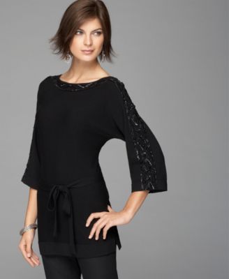 Jones New York Sweater, Three-Quarter Sleeve Beaded Tunic