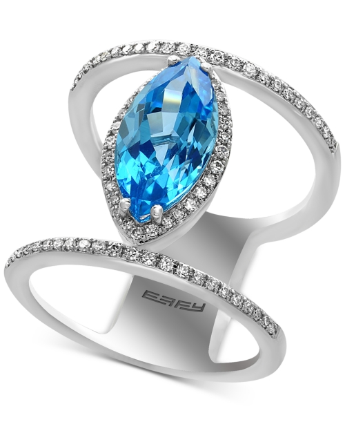 Effy Final Call Blue Topaz (3-1/3 ct. t.w.) and Diamond (1/3 ct. t.w.) Double Band Ring in 14k White Gold