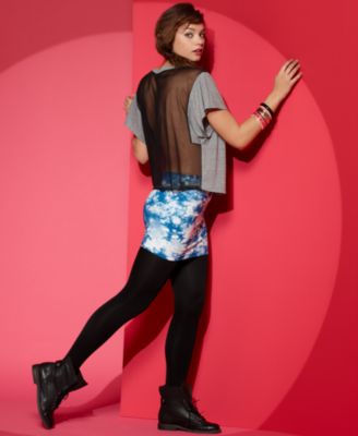 Material Girl Scoop Neck Short Sleeve Knit Mesh Oversized Tee & Tie Dye Mini Skirt