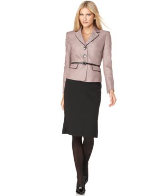 Evan Picone Suit, Long Sleeve Belted Jacket & Pleated Skirt