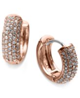 Michael Kors Earrings, Rose Gold-Tone Glass Crystal Huggie Hoop Earrings