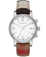 Burberry Watch, Women's Swiss House Check Fabric and Tan Leather Strap 38mm BU7824