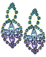 Steve Madden Hematite-Tone Multi-Colored Crystal and Lime Green Woven Thread Drop Earrings