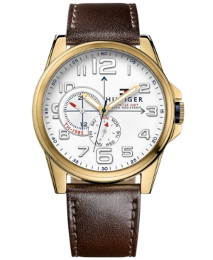 UPC 885997110600 product image for Tommy Hilfiger Men's Brown Leather Strap Watch 46mm 1791003 | upcitemdb.com