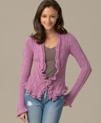 DKNY Jeans Ruffled Cable-Knit Cardigan