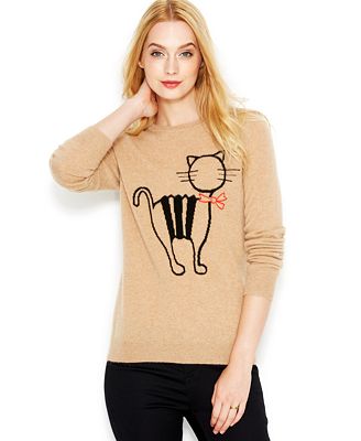 Maison Jules Cat-Print Cashmere Sweater - Sweaters - Women - Macy's
