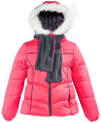 London Fog Kids Coat, Girls Puffer Jacket and Scarf