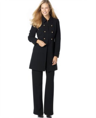 tahari black military coat pantsuit