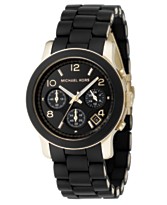 Michael Kors Watch, Women's Chronograph Goldtone Stainless Steel and Black Polyurethane Bracelet 38mm MK5191