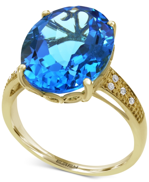 Effy Final Call Blue Topaz (10-1/2 ct. t.w.) and Diamond Accent Statement Ring in 14k Gold