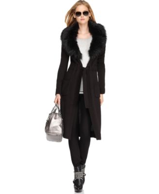 MICHAEL Michael Kors Coat, Long Sleeve Faux Fur Collar Sweater 