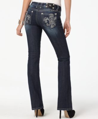 Miss Me Jeans, Bootcut Dark Wash Rhinestone Fleur De Lise