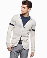 Armani Jeans Sweater, Contrast Stripe Sweater with Hood 