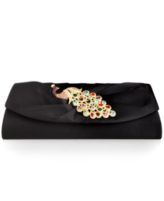 Sasha Handbag, Satin Evening Clutch with Peacock Jewel