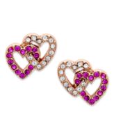 Juicy Couture Earrings, Rose Gold-Tone Pave Double Heart Stud Earrings