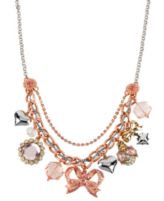 Betsey Johnson Necklace, Multi-Tone Multi-Charm Bow Frontal Necklace