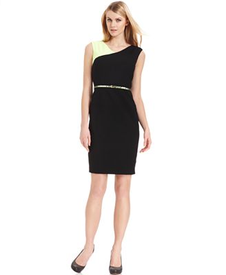 klein colorblock sheath belted calvin sleeveless dress dresses