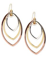 Nine West Earrings, Tri-Tone Large Oval Layered Drop Earrings