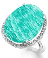 Sterling Silver Amazonite (12-1/2 ct. t.w.) and Diamond (1/5 ct. t.w.) Ring 