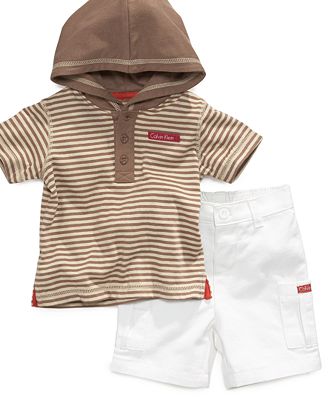 Calvin Klein Baby Set, Baby Boys 2-Piece Hooded Tee and Twill Shorts