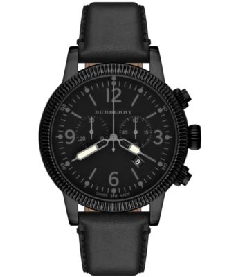 Burberry Watch, Men's Swiss Chronograph Black Leather Strap 42mm BU7827