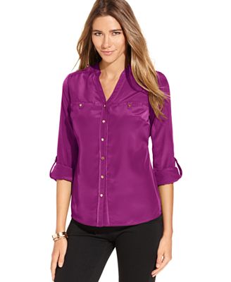 women's satin button down shirt