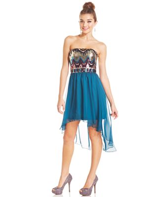 ... Juniors' Strapless Sequin High-Low Dress - Juniors Dresses - Macy's