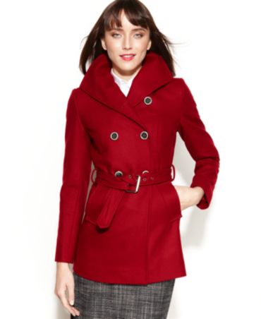 Nine West Double-Breasted Wool-Blend Belted Pea Coat - Coats - Women ...