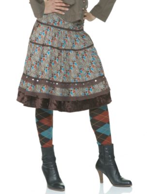 Angie Velvet-Trim Tiered Skirt