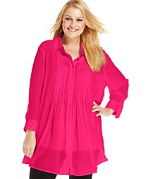 Alfani Plus Size Three-Quarter-Sleeve Pintucked Blouse