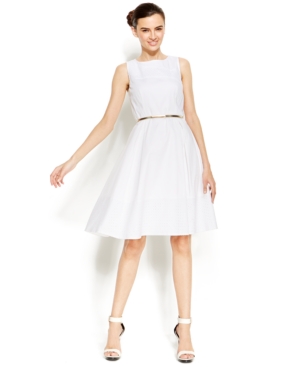 UPC 888738218160 product image for Calvin Klein Eyelet Belted A-Line Dress | upcitemdb.com