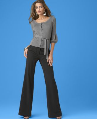 INC International Concepts� Lantern-Sleeve Cardigan & Belted Pinstriped Wide-Leg Pant