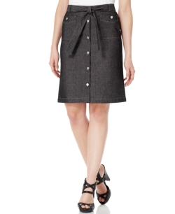Calvin Klein Petites Button-Front Belted Denim Skirt