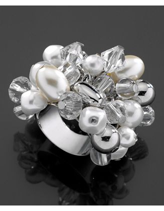 GUESS Ring, Glass Pearl and Crystal Accent
