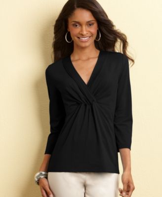 Charter Club Top, Pleated V-Neck Knit
