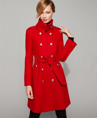 Calvin Klein Coat, Funnel Collar Double Breasted 