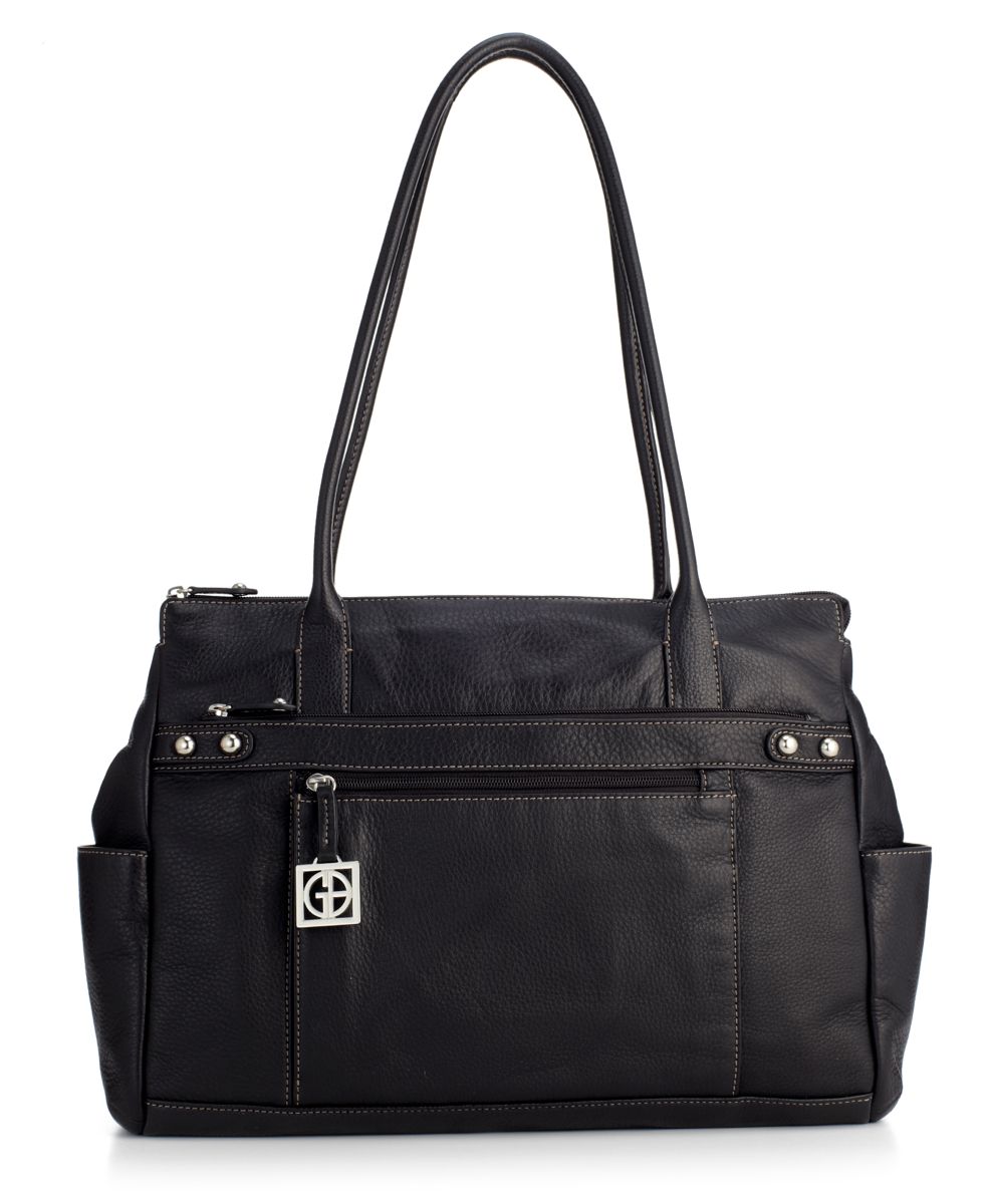 Giani Bernini NEW Pebble Black Leather Side Pocket Tote Handbag Large
