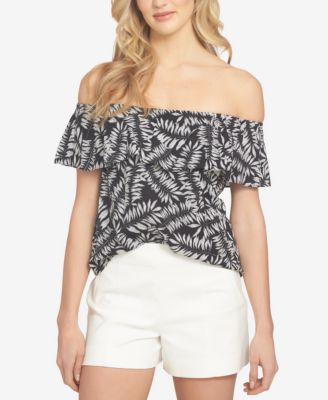 1.STATE Printed Off-The-Shoulder Flounce Top