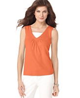 Karen Scott Top, Sleeveless Beaded Neckline Karen Scott Top, Sleeveless Beaded Neckline