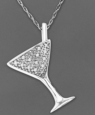 14k White Gold Necklace, Diamond Accent Martini Pendant