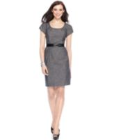 AGB Dress, Cap Sleeve Belted Textured Sheath