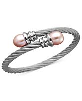 Stainless Steel Bracelet, Pink Cultured Freshwater Pearl Bangle (10-11mm)