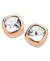 T Tahari Earrings, 14k Rose Gold-Plated Cushion-Cut Crystal Stud Earrings