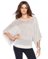 INC International Concepts Sweater, Kimono-Sleeve Metallic Open-Knit