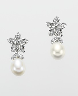 Cultured Pearl Earrings with Diamond Accents