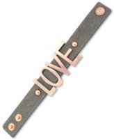 BCBGeneration Bracelet, Rose Gold-Tone Gray Canvas Love Large Affirmation Bracelet